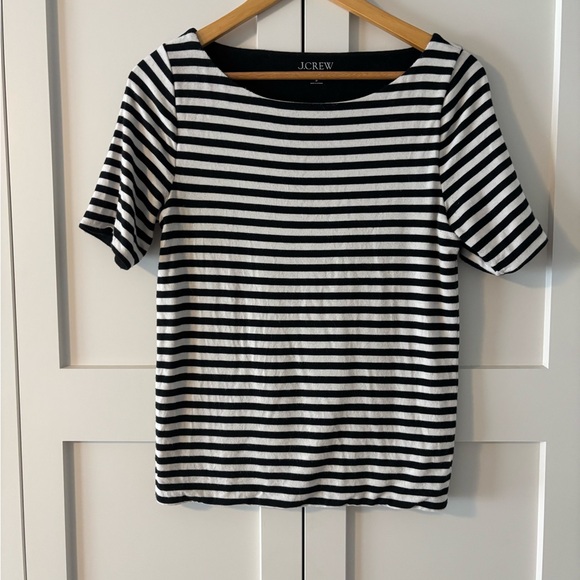 J. Crew Women's Top in Black and White Stripes - Picture 1 of 3